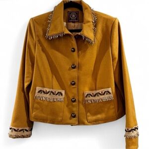 Double D Ranch Tan wool Jacket with Fringe Details Medium